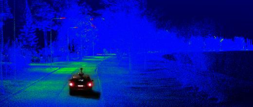 ladar equipped car driving in dark surroundings